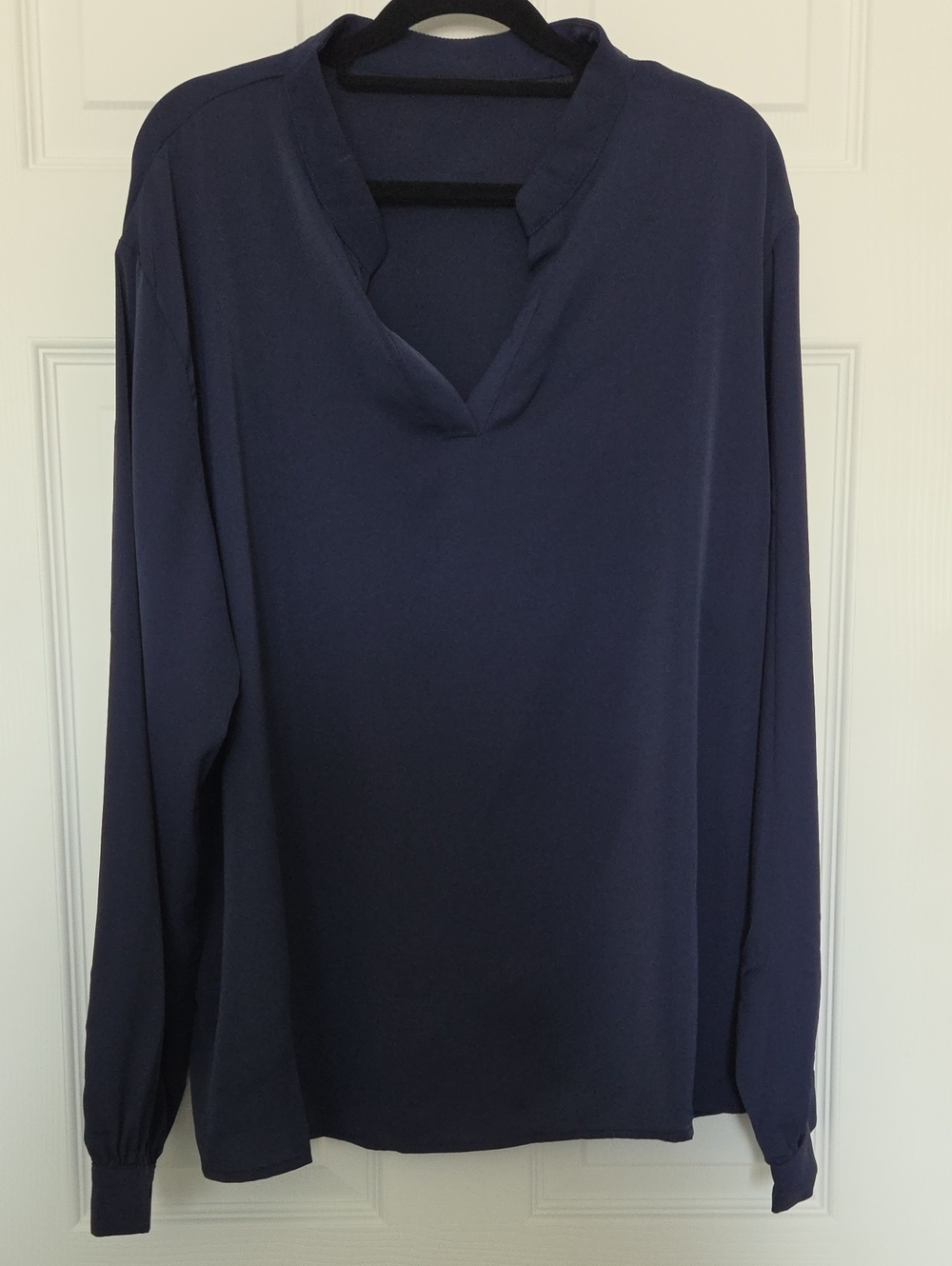 Navy Long-Sleeve V-Neck Blouse